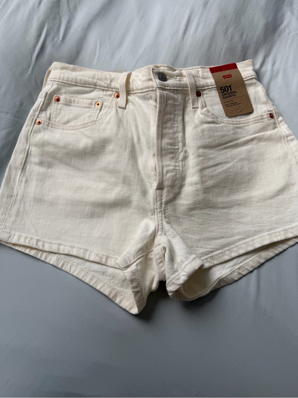 Levi's 501 High-Rise Cream Denim Shorts 3 inch inseam